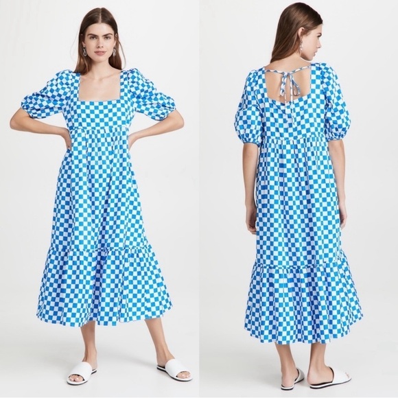 En Saison Check Print Tiered Cotton Midi Dress size M - Picture 1 of 9